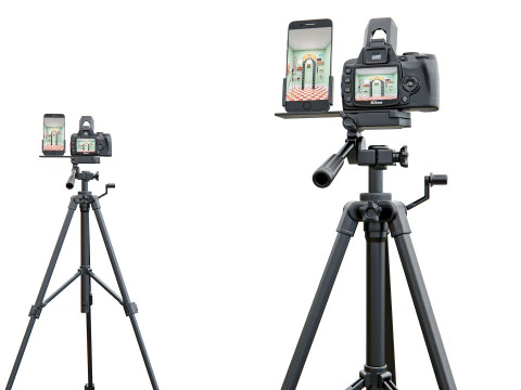 Live streaming camera with tripod and smartphone mount 3D Model