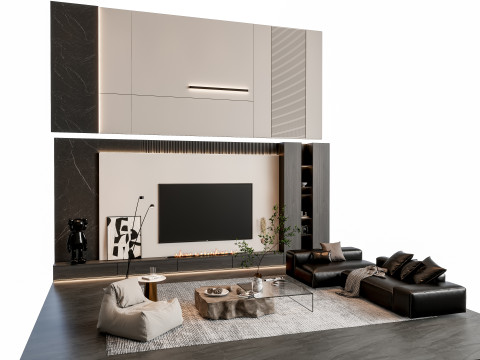 Sofa Coffee table sofa back panel TV wall Living room set 0 3D Model