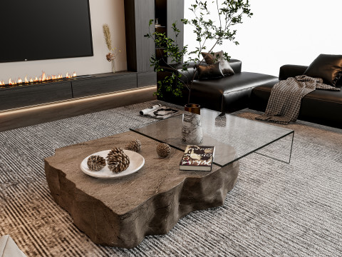 Sofa Coffee table sofa back panel TV wall Living room set 0 Modèle 3D