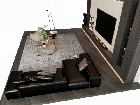 Sofa Coffee table sofa back panel TV wall Living room set 0 Modèle 3D