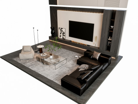 Sofa Coffee table sofa back panel TV wall Living room set 0 Modèle 3D