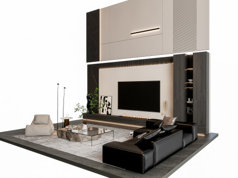 Sofa Coffee table sofa back panel TV wall Living room set 0 Modèle 3D
