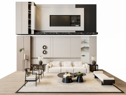 Sofa Coffee table sofa back panel TV wall Living room set 1 3D Model