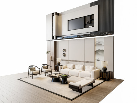 Sofa Coffee table sofa back panel TV wall Living room set 1 3D Модель