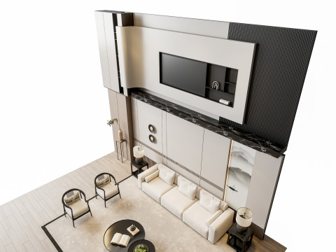 Sofa Coffee table sofa back panel TV wall Living room set 1 3D Модель