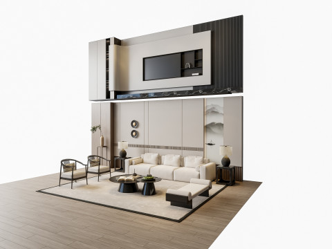 Sofa Coffee table sofa back panel TV wall Living room set 1 3D Модель