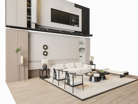 Sofa Coffee table sofa back panel TV wall Living room set 1 3D Модель