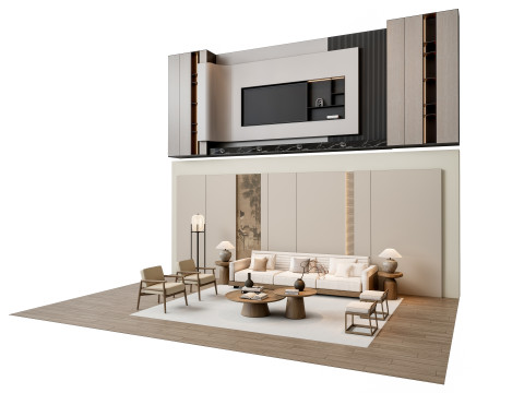 Sofa Coffee table sofa back panel TV wall Living room set 2 3D Model