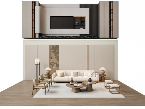 Sofa Coffee table sofa back panel TV wall Living room set 2 3D मॉडल