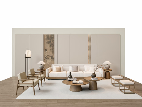 Sofa Coffee table sofa back panel TV wall Living room set 2 3D मॉडल