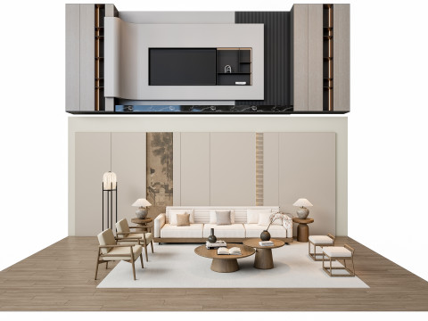 Sofa Coffee table sofa back panel TV wall Living room set 2 3D मॉडल