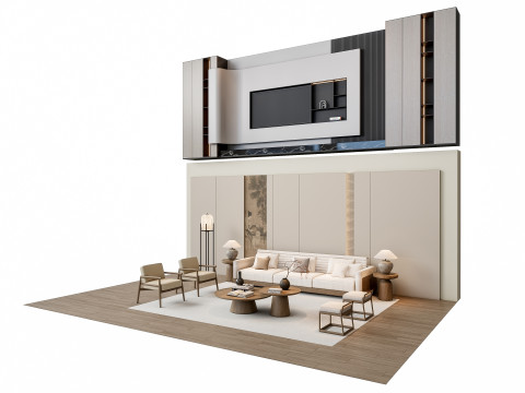 Sofa Coffee table sofa back panel TV wall Living room set 2 3D मॉडल