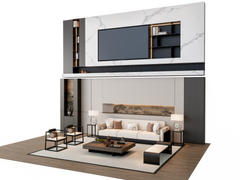Sofa Coffee table sofa back panel TV wall Living room set 3 3D Model