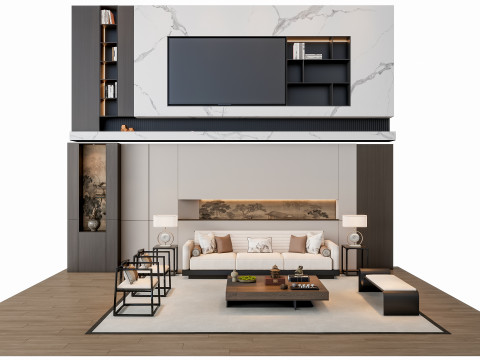 Sofa Coffee table sofa back panel TV wall Living room set 3 3D मॉडल