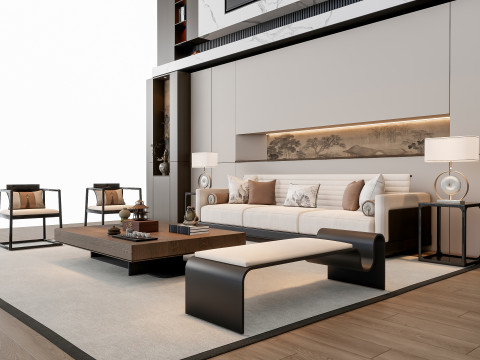 Sofa Coffee table sofa back panel TV wall Living room set 3 3D मॉडल