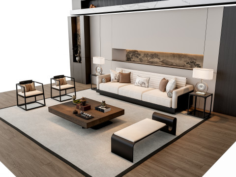 Sofa Coffee table sofa back panel TV wall Living room set 3 3D मॉडल
