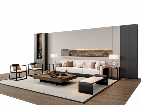 Sofa Coffee table sofa back panel TV wall Living room set 3 3D मॉडल