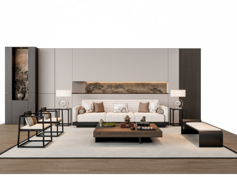 Sofa Coffee table sofa back panel TV wall Living room set 3 3D मॉडल