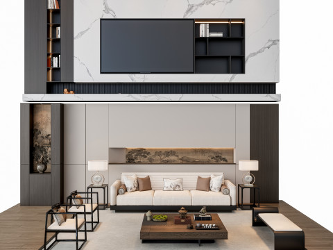Sofa Coffee table sofa back panel TV wall Living room set 3 3D मॉडल