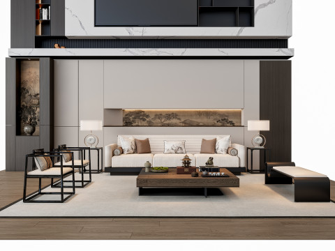 Sofa Coffee table sofa back panel TV wall Living room set 3 3D मॉडल