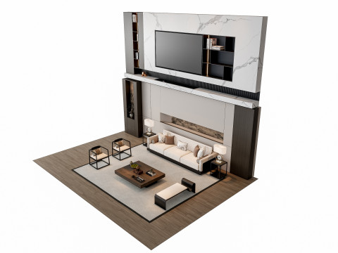 Sofa Coffee table sofa back panel TV wall Living room set 3 3D मॉडल