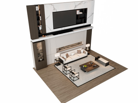 Sofa Coffee table sofa back panel TV wall Living room set 3 3D मॉडल