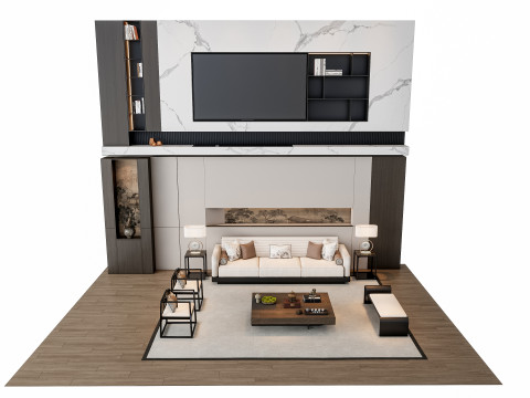 Sofa Coffee table sofa back panel TV wall Living room set 3 3D मॉडल