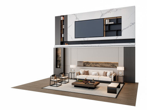 Sofa Coffee table sofa back panel TV wall Living room set 3 3D मॉडल