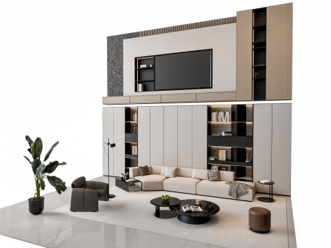Sofa Coffee table sofa back panel TV wall Living room set 4 3D Model