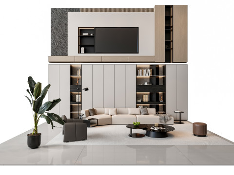 Sofa Coffee table sofa back panel TV wall Living room set 4 3D Модель