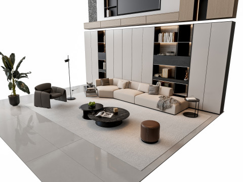 Sofa Coffee table sofa back panel TV wall Living room set 4 3D Модель