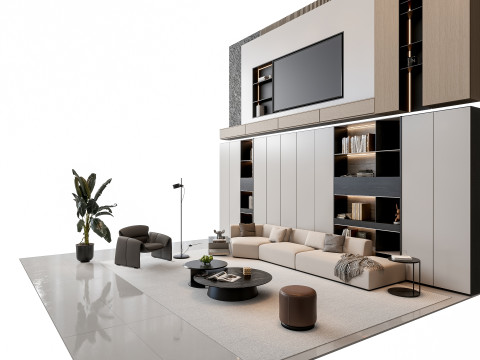 Sofa Coffee table sofa back panel TV wall Living room set 4 3D Модель