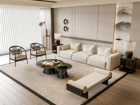 Sofa Coffee table Wall panel Living Combination 1 3D Model