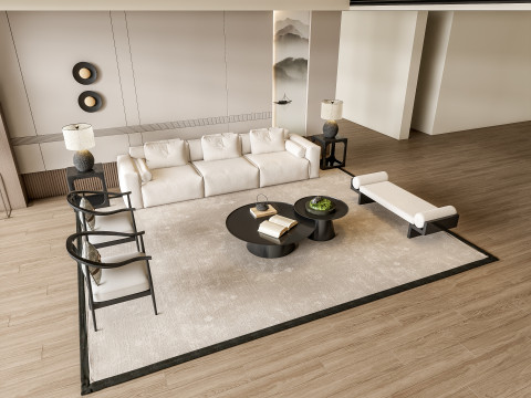 Sofa Coffee table Wall panel Living Combination 1 3D Model