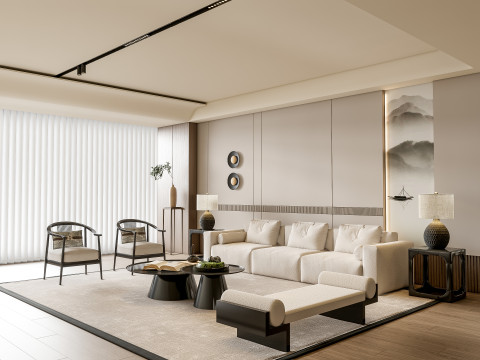 Sofa Coffee table Wall panel Living Combination 1 3D Model