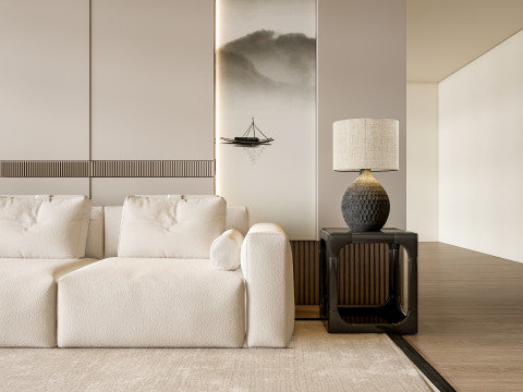 Sofa Coffee table Wall panel Living Combination 1 3D Model