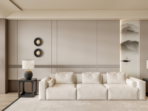 Sofa Coffee table Wall panel Living Combination 1 3D Model