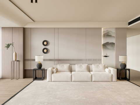 Sofa Coffee table Wall panel Living Combination 1 3D Model