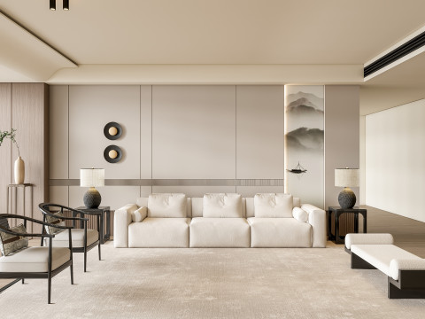 Sofa Coffee table Wall panel Living Combination 1 3D Model