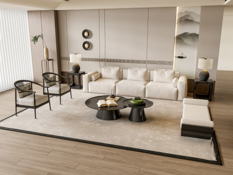 Sofa Coffee table Wall panel Living Combination 1 3D Model