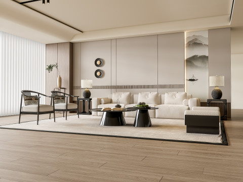 Sofa Coffee table Wall panel Living Combination 1 3D Model