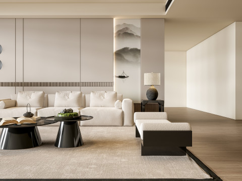 Sofa Coffee table Wall panel Living Combination 1 3D Model