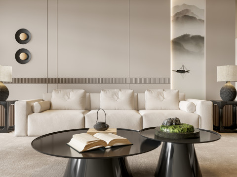 Sofa Coffee table Wall panel Living Combination 1 3D Model
