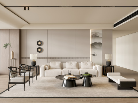 Sofa Coffee table Wall panel Living Combination 1 3D Model