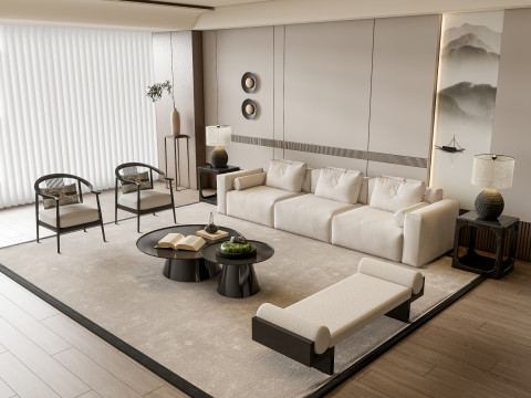 Sofa Coffee table Wall panel Living Combination 1 3D Model