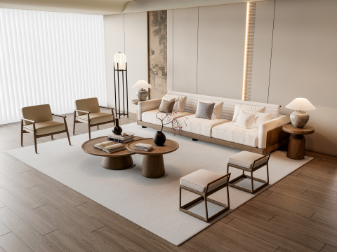 Sofa Coffee table Wall panel Living Combination 2 3D Model