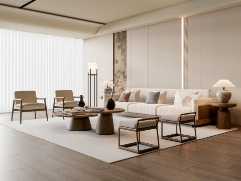 Sofa Coffee table Wall panel Living Combination 2 3D मॉडल
