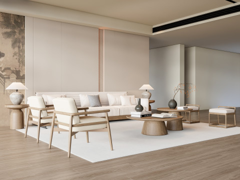 Sofa Coffee table Wall panel Living Combination 2 3D मॉडल