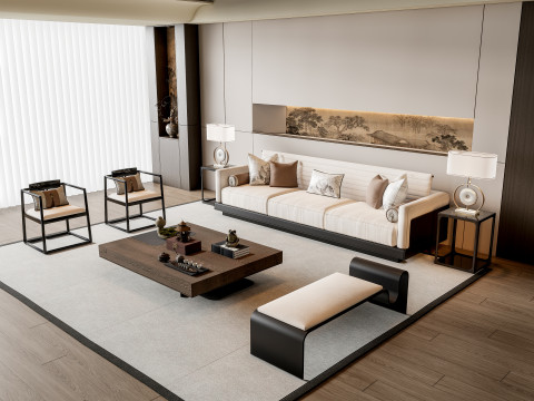 Sofa Coffee table Wall panel Living Combination 3 Modello 3D