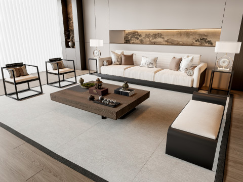 Sofa Coffee table Wall panel Living Combination 3 3D Модель
